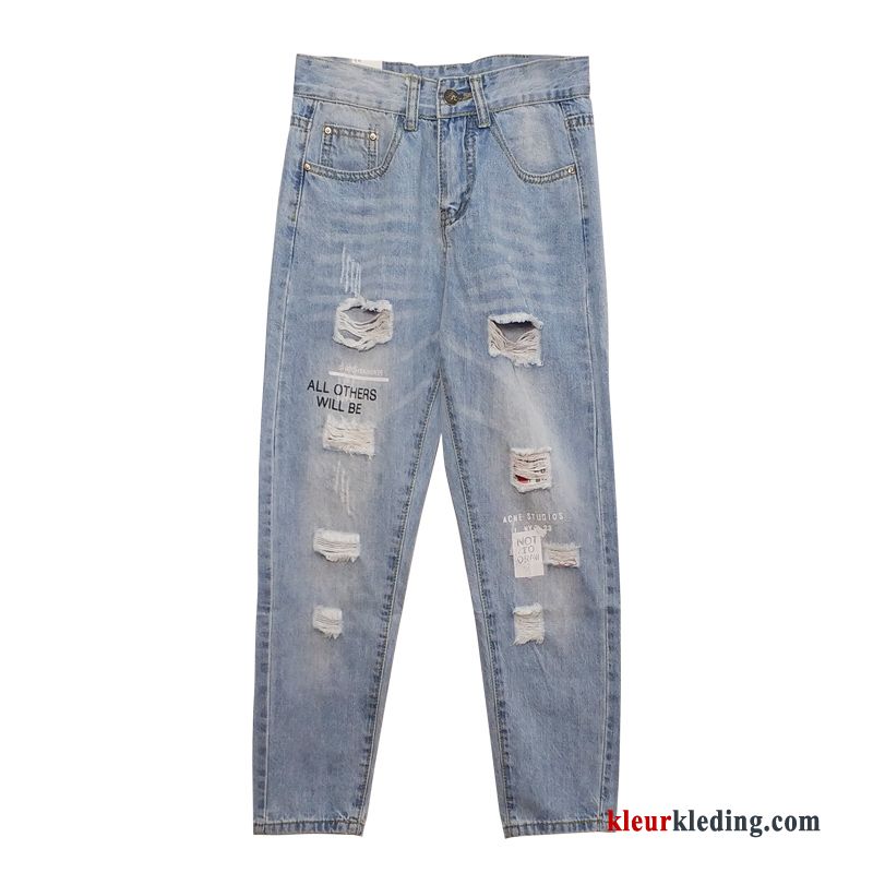 Zomer Spijkerbroek Jeans Rood Gaten Dames Slim Fit Blauw Dunne