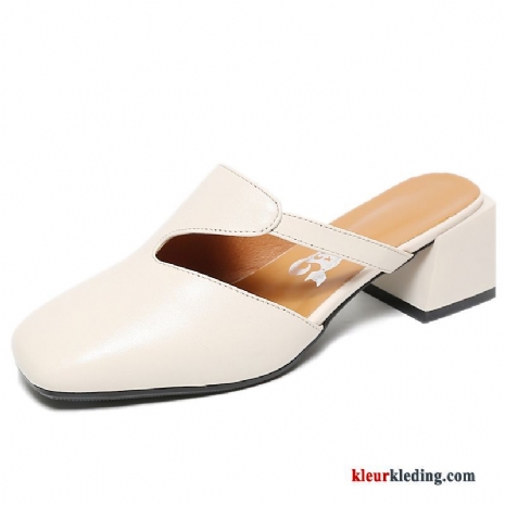 Alle Wedstrijden Vintage Bovenkleding Schoenen Vrouwen Zomer Pantoffels Echt Leer Dames Wit Beige