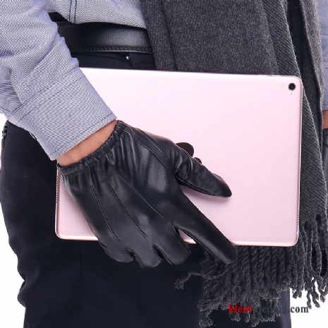 Autorijden Touchscreen Koude Winter Pluche Handschoen Leer Heren Zwart