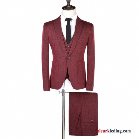 Avondjurk Casual Slim Fit Rood Heren Pak Geklede Mannelijk