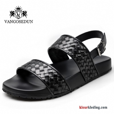 Bedrijf Gebreide Trend Mode Mannen Sandaal Schoenen Antislip Heren Zwart