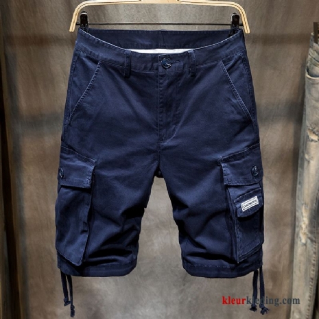 Blauw Heren Meer Zakken Cargo Trendy Merk Zomer Korte Broek Grote Maten