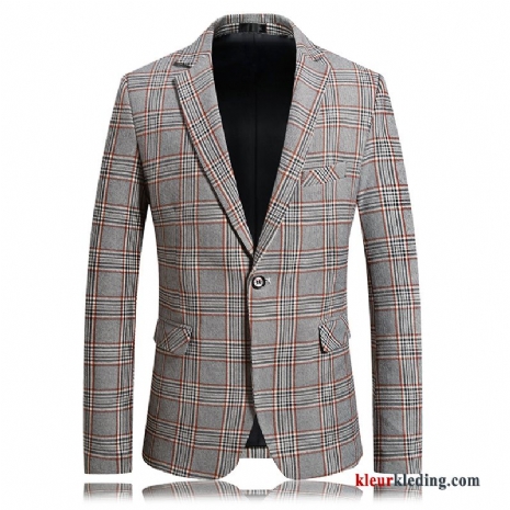 Blazer Jas Pak Jasje Jeugd Geruit Slim Fit Mode Herfst Heren