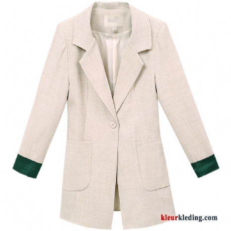 Blazer Lang Mini Voorjaar Pak Nieuw Pak Jasje Vrouw Dunne Dames Abrikoos Kleur