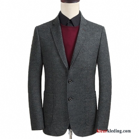 Blazer Pak Grijs Heren Mannelijk Casual Slim Fit Herfst Wol