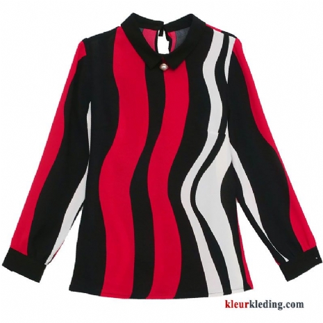 Blouse Jasje Nieuw Chiffon Rood Elegante Streep Trend Herfst Dames