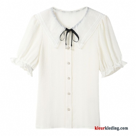 Blouse Overhemd Chiffon Korte Mouw Losse Wit Dames Zomer Jasje