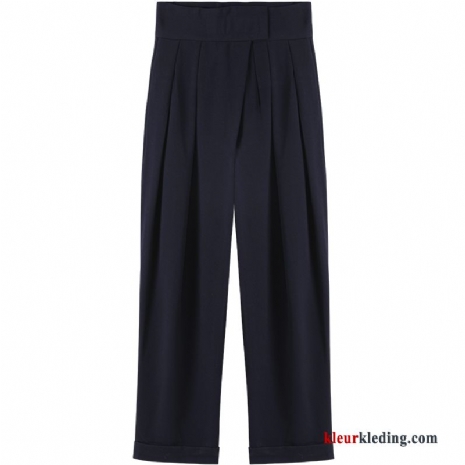 Broek Pak Zwart Hoge Taille Dunne Rechtdoor Elegante Losse Dames