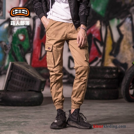 Broek Trendy Merk Meer Zakken Zwart Casual Cargo Broek Losse Herfst Heren