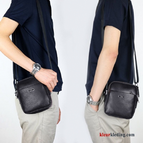 Business Schoudertas Echt Leer Mini Casual Messenger Tas Heren Rugzak Zwart