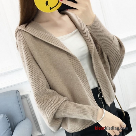 Cardigan Trui Kort Jas Herfst Dames Trend Khaki Mouw