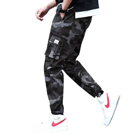 Cargo Broek Camouflage Meer Zakken Slim Fit Strak Losse Student Mannelijk Grijs Heren