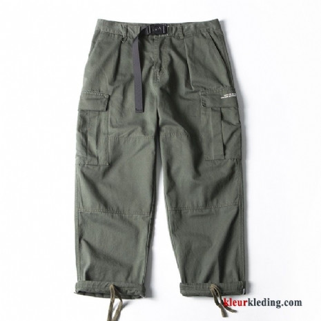 Cargo Broek Khaki Heren Rechtdoor Losse Grote Maten Riem Groen Broek