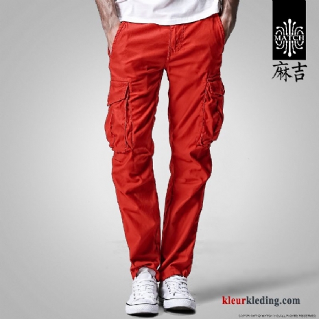 Cargo Broek Outdoor Oranje Grote Maten Voorjaar Heren Broek Meer Zakken Trend