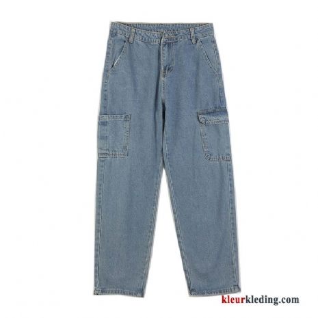 Cargo Broek Trendy Merk Heren Spijkerbroek Jeans Cargo Blauw Herfst Voorjaar Losse