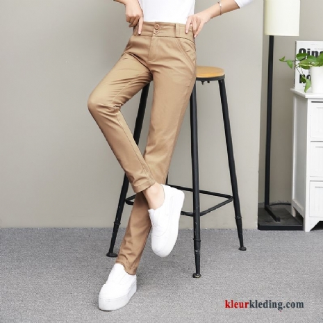 Casual Broek Dunne Khaki Rechtdoor Hoge Taille Cargo Voorjaar Dames