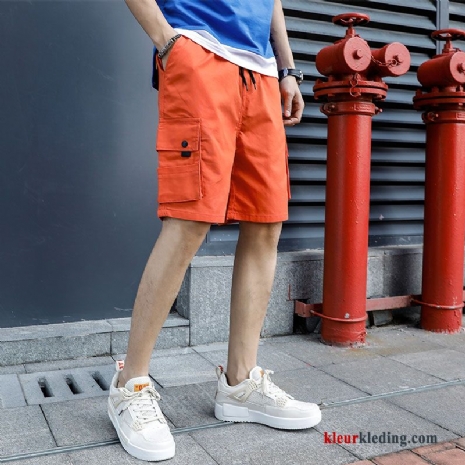 Casual Heren Rood Mannelijk Korte Broek Cargo Losse Mode Oranje