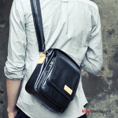 Casual Leer Schoudertas Messenger Tas Mini Heren Trend Nieuw Zwart