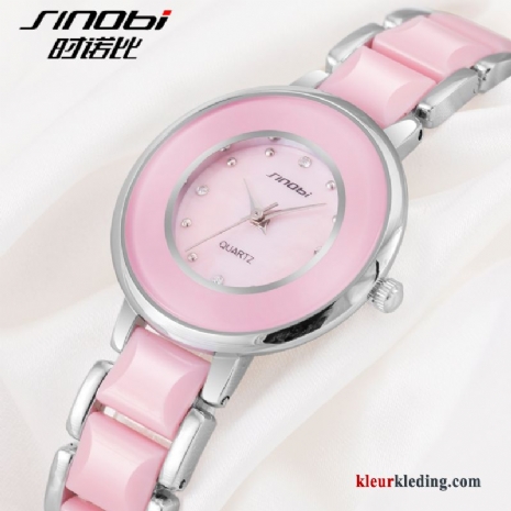 Casual Mode Dames Strass Trend Armbanden Roze Quartz Horloge