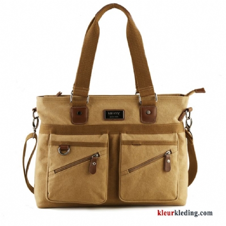 Computer Tas Brits Handtas Aktetas Business Casual Canvas Messenger Tas Heren Kaki