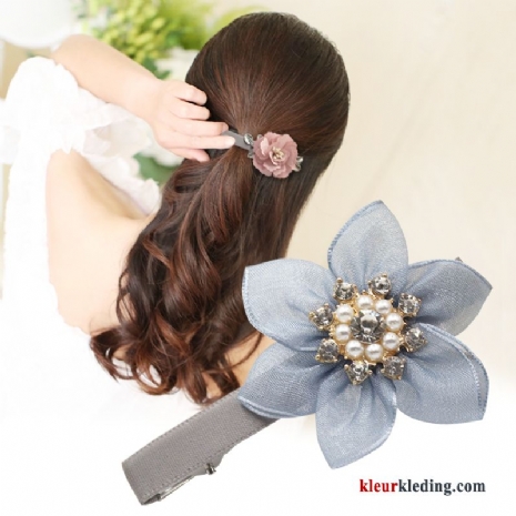 Dames Accessoires Geruit Bloemen Haarspeld Driedimensionaal Zoet Pony Kleurrijk Blauw