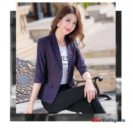 Dames Blazer Mini Dun Pak Purper Mam Pak Jasje Casual Mouw