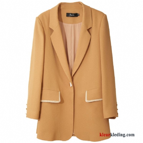 Dames Blazer Nieuw Kort Pak Jasje Herfst Voorjaar Casual Mini Elegante Bruine Zandkleur