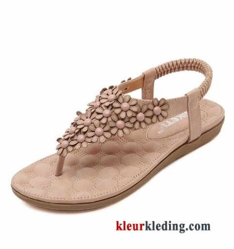 Dames Bloemen Strand Zomer Platte Zool Schoenen 2018 Sandaal Vrouwen Roze Grijs Beige Kaki