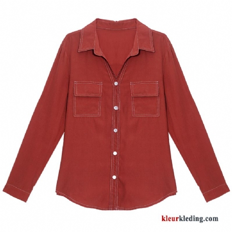 Dames Blouse Overhemd Mode Lange Mouwen Jasje Rood Nieuw Casual Herfst