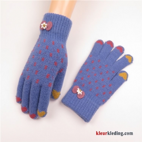 Dames Breien Pluche Nieuw Liefde Student Winter Handschoen Schattig Blauw