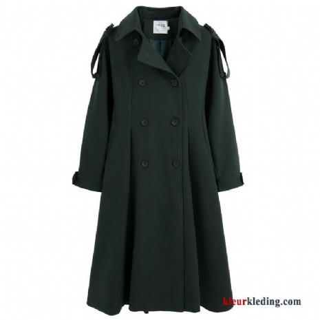 Dames Brits Groen Herfst Jas Trenchcoat Winter