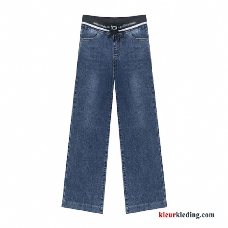 Dames Dunne Spijkerbroek Jeans Blauw Elastiek Losse Nieuw Hoge Taille Rechtdoor