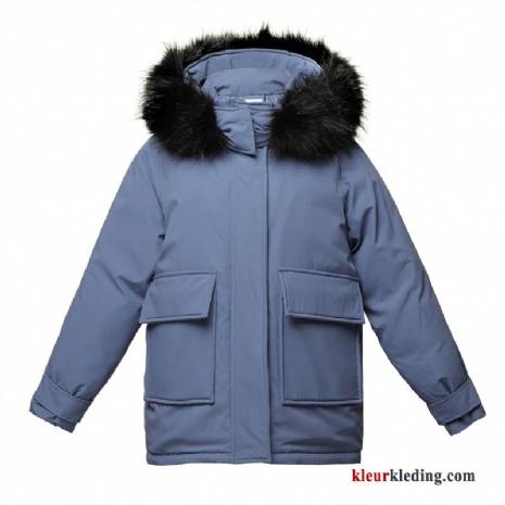 Dames Elegante Lang Jasje Groot Winter Kleding Hoodie Katoenen Jas Blauw