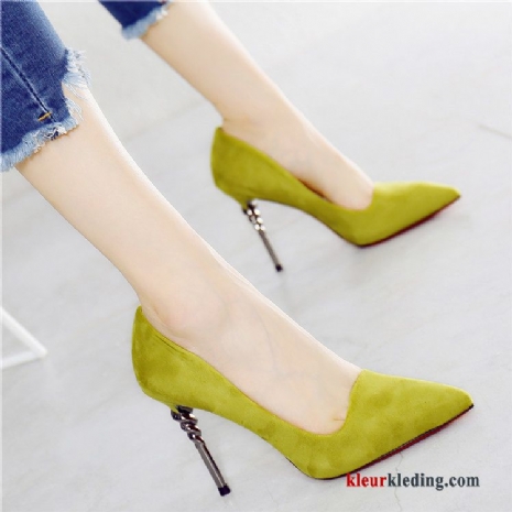 Dames Hoge Hakken Mode 2018 Suede Licht Pumps Punt Herfst Zomer Groen