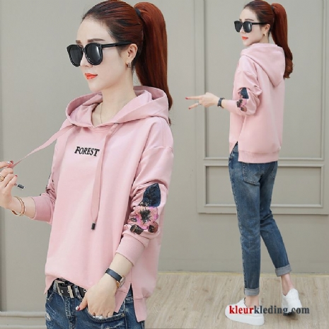 Dames Hoodie Roze Nieuw Lange Mouwen Herfst Jas Pullover Kort