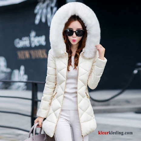 Dames Jas Elegante Wit Winter Winter Kleding Katoenen Jas Dun Lang