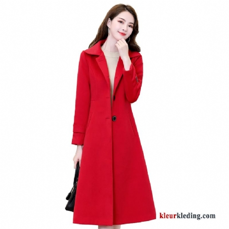 Dames Jas Groot Mode Winter Rood Elegante Eenvoudig Lange Nieuw