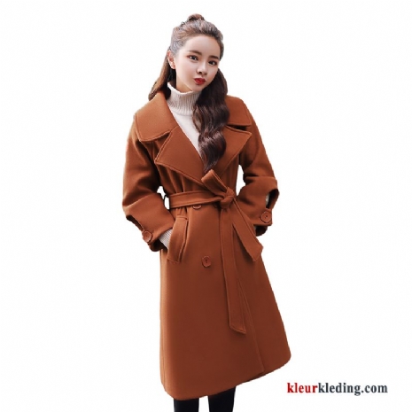 Dames Jas Mode Revers Trenchcoat Groot Herfst Winter Eenvoudige Karamel Kleur