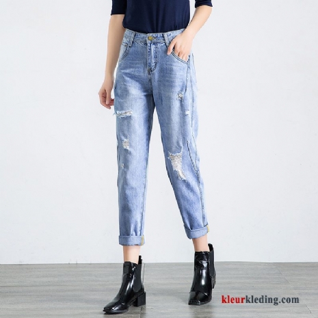 Dames Losse Zomer Rechtdoor Harlan Spijkerbroek Jeans Hoge Taille Gaten