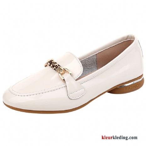 Dames Mocassins Herfst Echt Leer Pumps Lakleer Schoenen Slip On Vrouwen Bootschoenen Wit