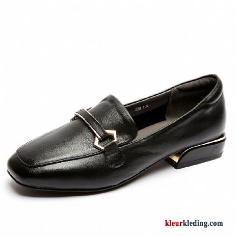 Dames Mocassins Loafers Leren Schoenen Brits Leer Vrouwen Dikke Zool Vierkante Vintage