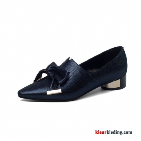 Dames Mocassins Voorjaar Schapenleer Bootschoenen Mode Pumps Elegante Dikke Zool Vlinderdas Marineblauw