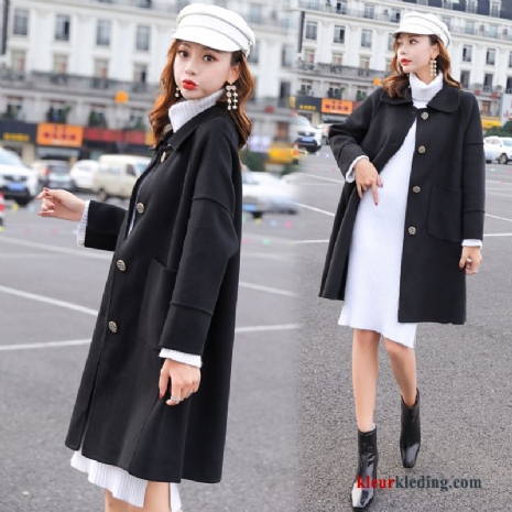 Dames Mode Jas Lang Trend Losse Winter Herfst Zwart