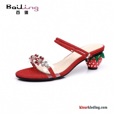 Dames Mode Sandaal Zomer Schoenen Dikke Zool Pantoffels Vrouwen Met Strass Rood