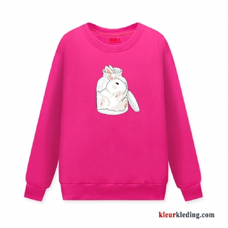 Dames Mooi Losse Nieuw Rood Konijn Roze Hoodie Herfst