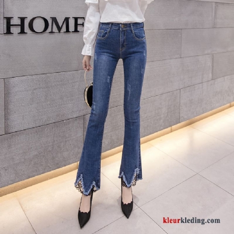 Dames Nieuw Donkerblauw Spijkerbroek Jeans Denim Hoge Taille Dunne Flare Broek