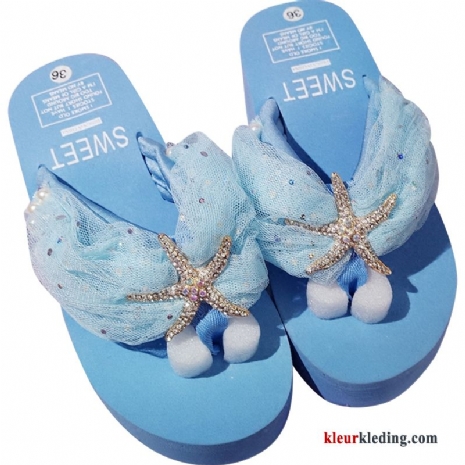 Dames Plateauzool Zomer Strass Gazen Sandaal Slipper Platform Voorjaar Blauw