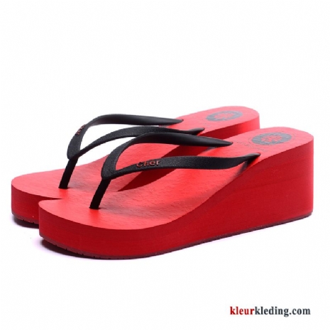 Dames Platform Strand Sleehak Slipper Plateauzool Hoge Hakken Pantoffels Mode Rood