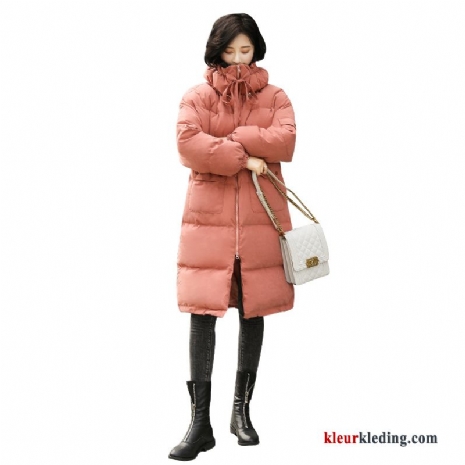 Dames Roze Katoenen Jas Casual Elegante Winter Warme Vrouw Herfst