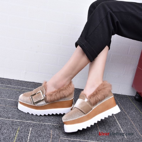 Dames Sleehak Schoenen Plateauzool Schoenen Vrouwen Verhogende Pluche Trend Winter 2018 Casual Kaki